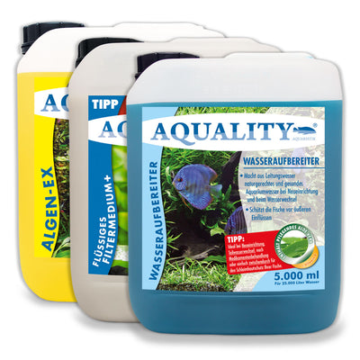 AQUALITY 3er Starter- & Pflege-Sparset - Algen-EX - Filtermedium- Wasseraufbereiter