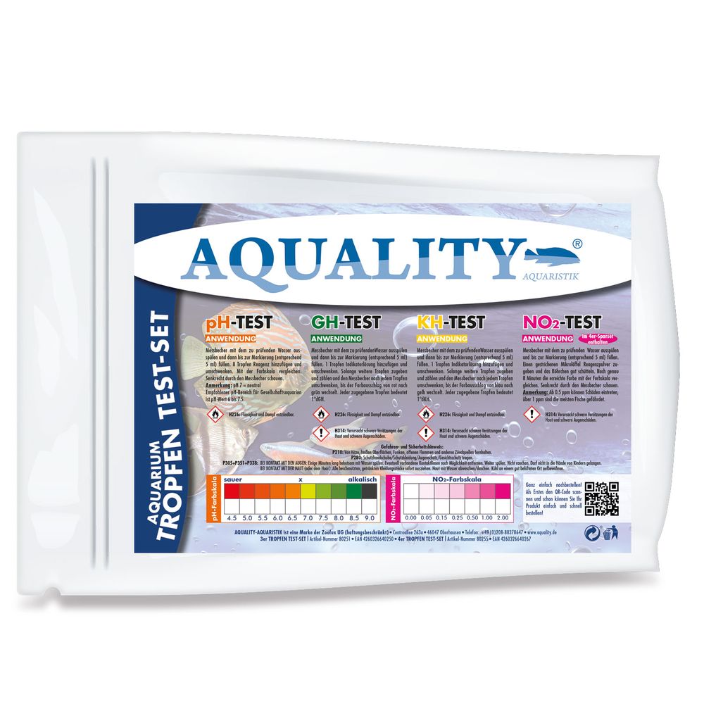 AQUALITY AQUARIUM 4er Wassertest-Set (pH, GH, KH, NO2)