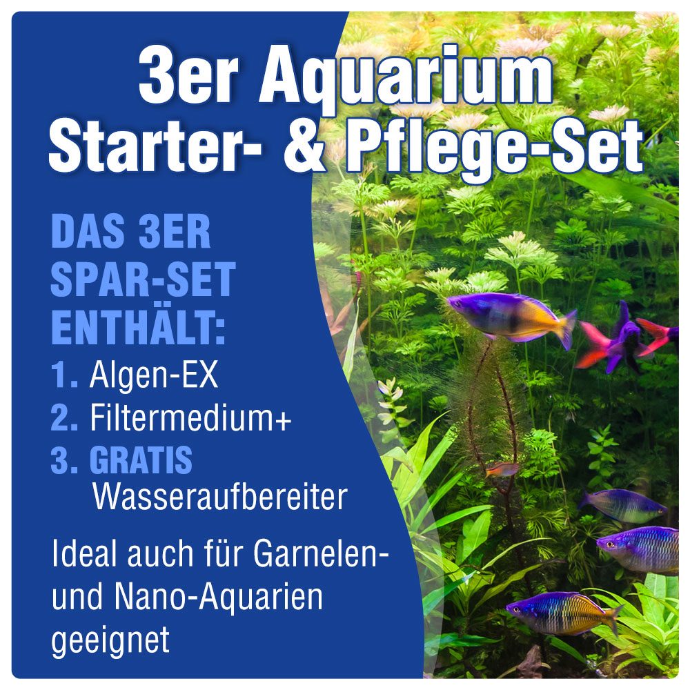AQUALITY 3er Starter- & Pflege-Sparset - Algen-EX - Filtermedium- Wasseraufbereiter